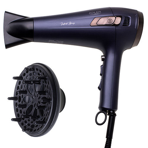 Hair dryer with retractable power cord - 2400W + diffuser