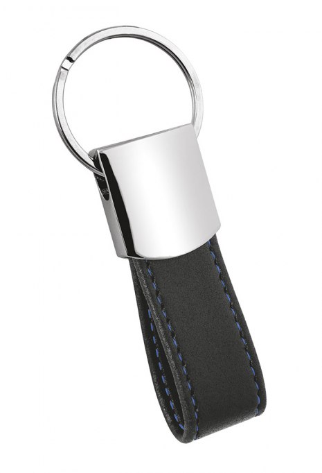 KEYCHAIN PU BLACK WITH BLUE STITCHING