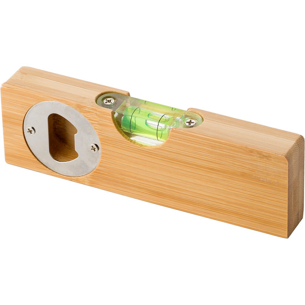 Bamboo bottle opener, spirit level