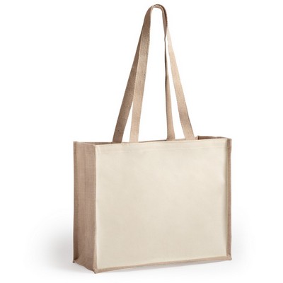 Laminated jute shopping bag with laminated cotton element