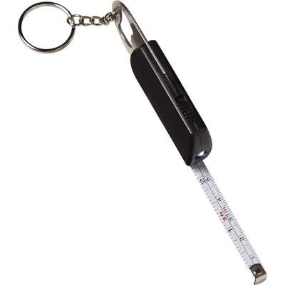 Keyring, LED light, bottle opener, measuring tape 1m