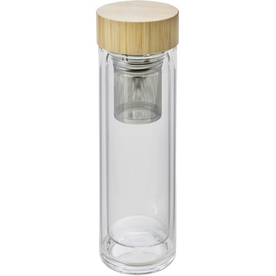 Glass vacuum flask 420 ml with sieve stopping dregs