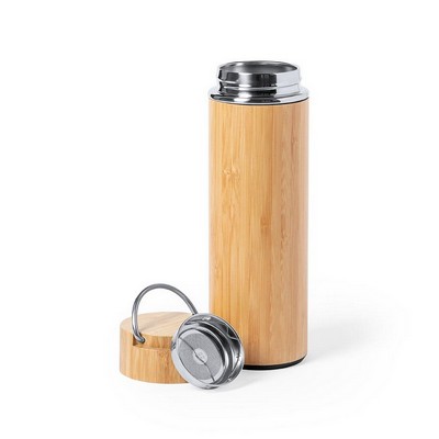 Bamboo vacuum flask 400 ml with sieve stopping dregs