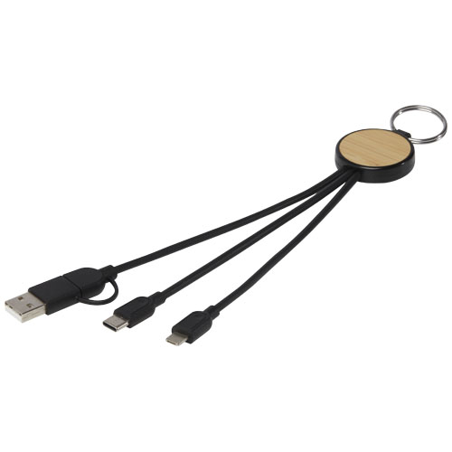 Tecta 6-in-1 recycled plastic/bamboo charging cable with keyring