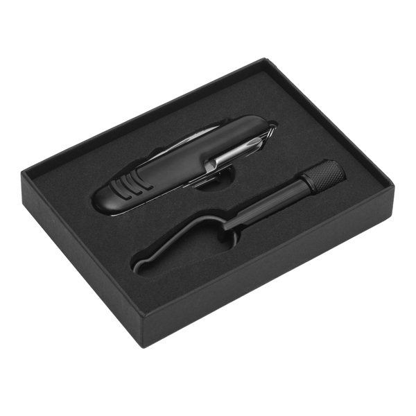 FREIBURG set of torch and pocket knife with 9 functions,  black