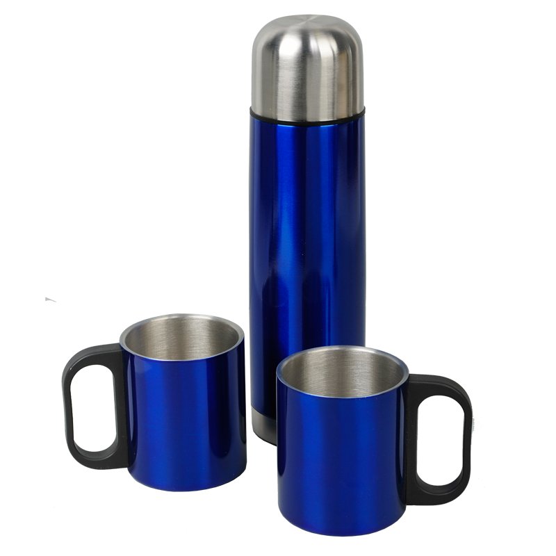 PICNIC thermos flask set 480 ml and 2 thermo cups 180 ml,  blue/silver