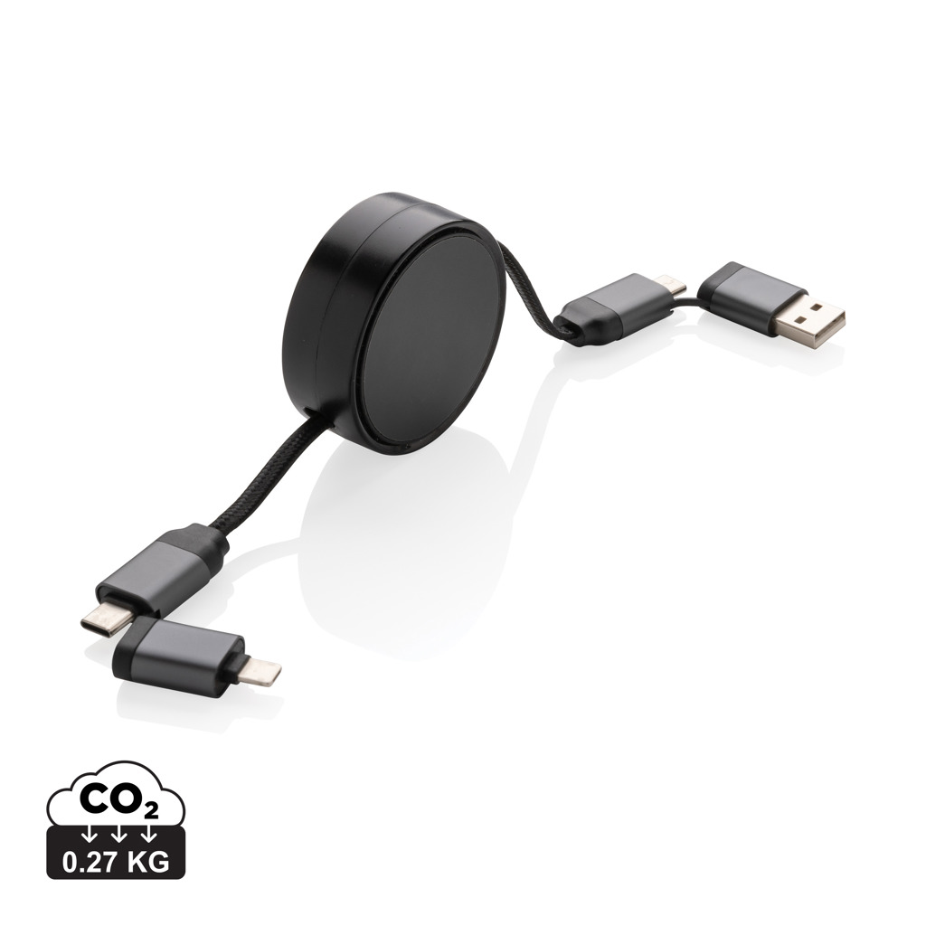 Terra RCS recycled aluminium retractable 6 in 1 45W cable