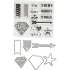 Clear stamps, embossing and cutting dies