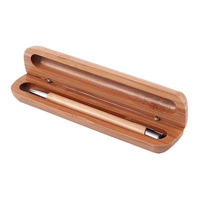 VIZELA ballpen in bamboo case, brown