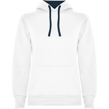 URBAN WOMAN HOODED SWEATSHIRT S/S WHITE/NAVY BLUE