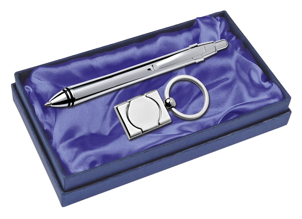 SET BALLPOINT AND KEYCHAIN - CHROME