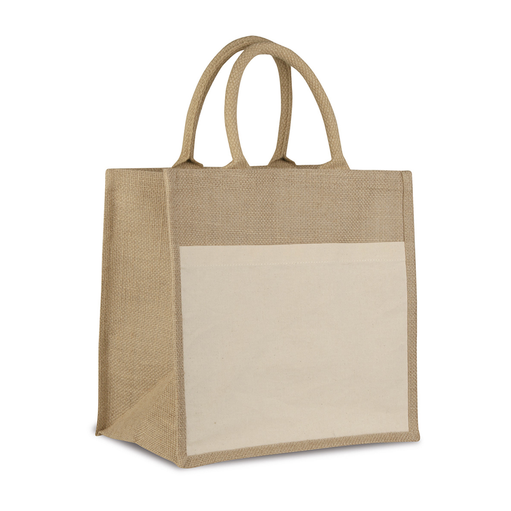 SHOPPING BAG IN JUTE AND COTTON WITH GUSSET