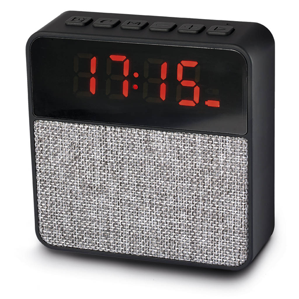 BLUETOOTH PLASTIC SPEAKER WITH LED ALARM CLOCK AND FM AUTO SCAN