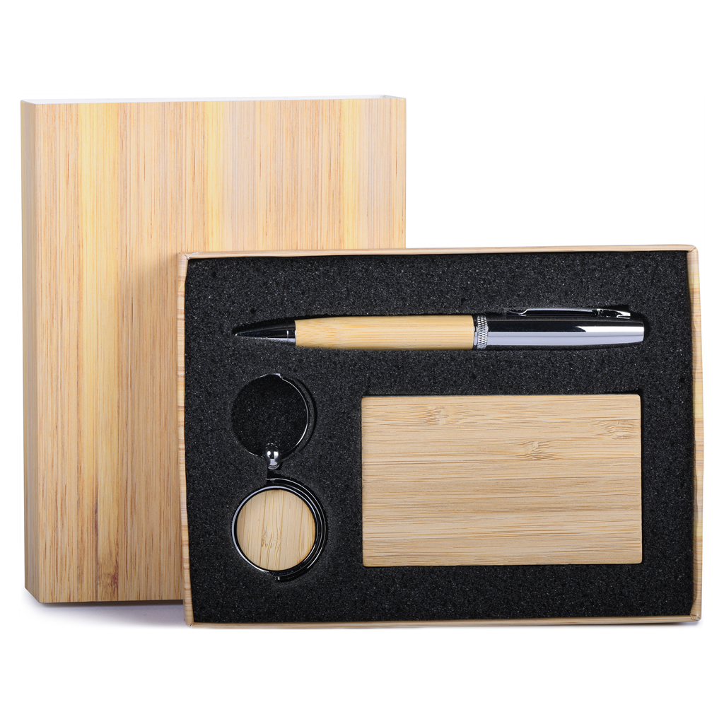 METAL AND BAMBOO WRITING SET WITH GIFT BOX