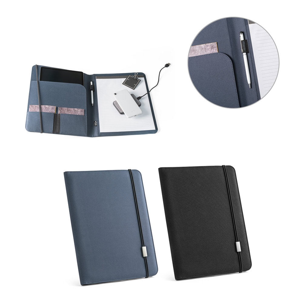 EMERGE FOLDER II. A4 folder in recycled polyester (100% rPET) 300D with elastic closure