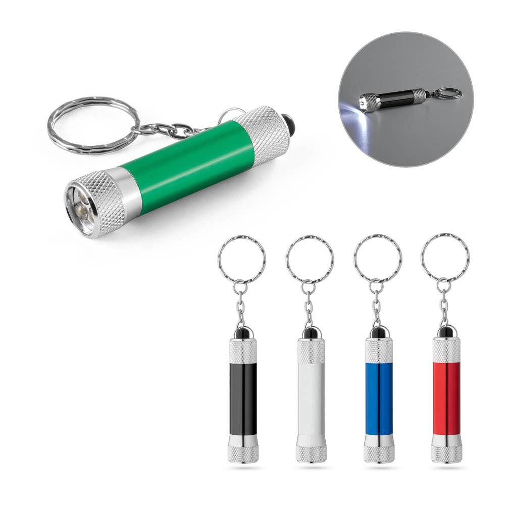 RE-LERGAN. Aluminium keyring (92% recycled) with 3-light LED torch