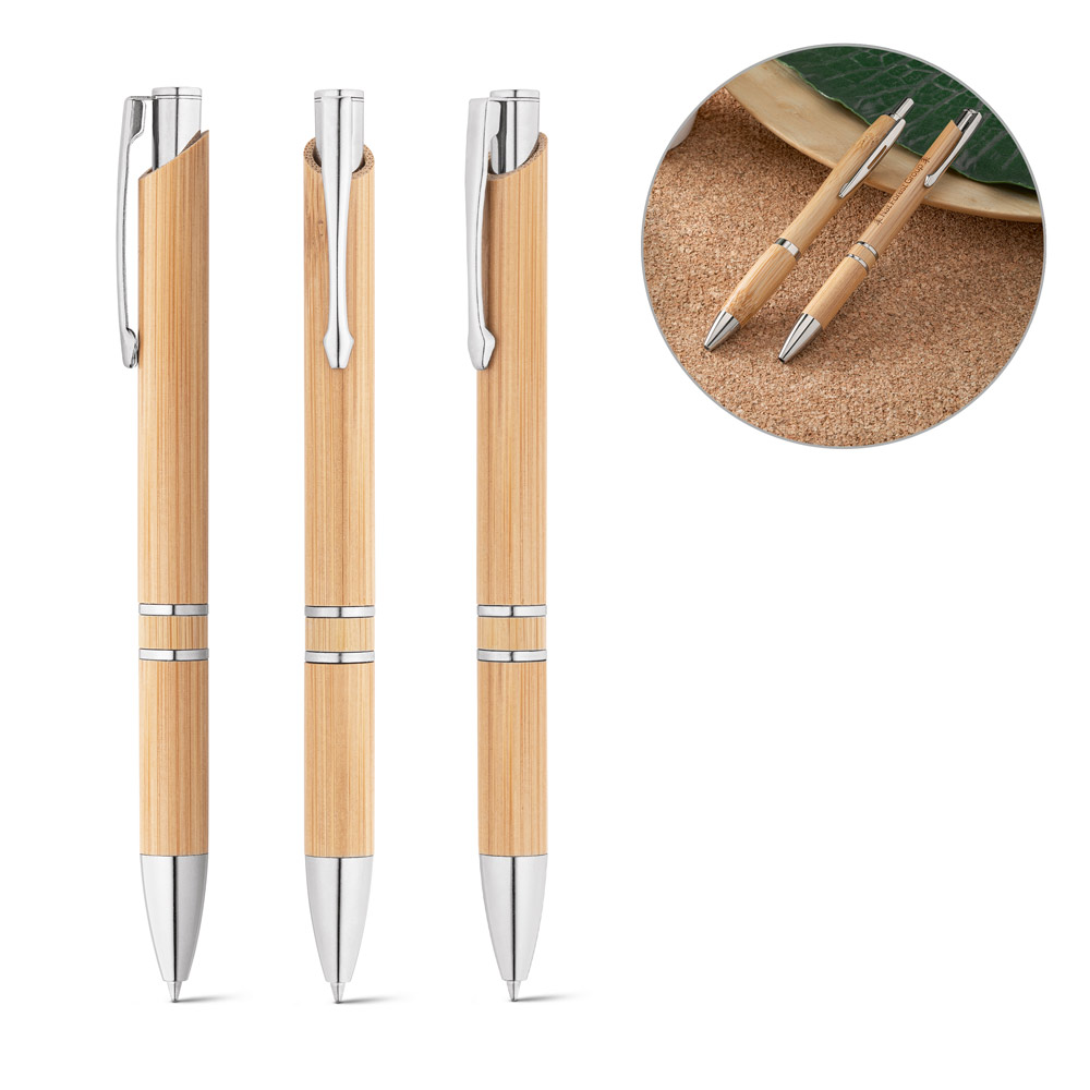 BETA BAMBOO. Bamboo ball pen with clip and metal trim