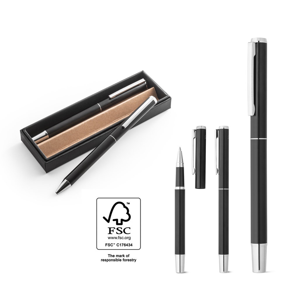 LEAH. Roller and ballpoint pen set in aluminium 94% rAL) with clip