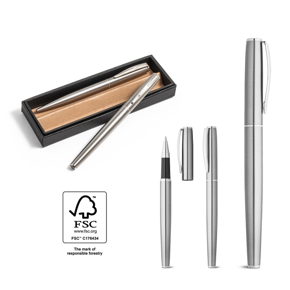 ELLA. Roller and ballpoint pen set made from 53% recycled stainless steel