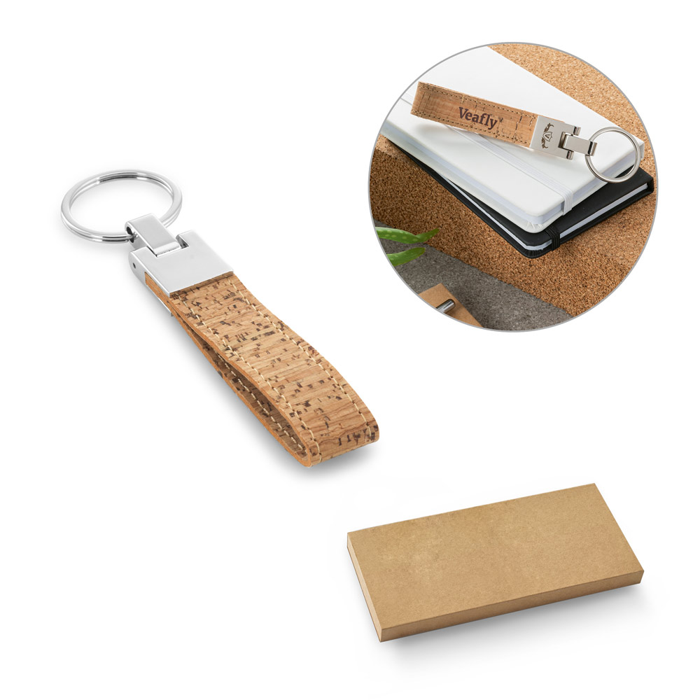 CORKS. Cork and metal keyring