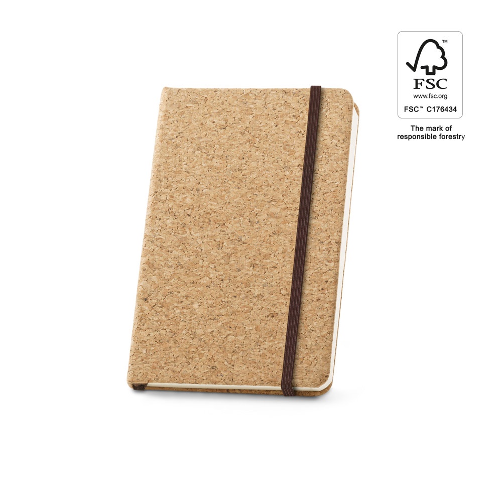 HAWKINS. Pocket cork notebook with plain pages, in FSC™ certified material and other controlled materials