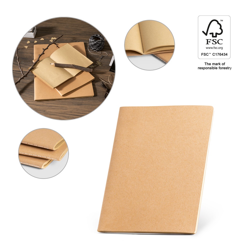 ALCOTT A4. A4 notepad with Kraft paper cover (250 g/m²) and plain pages