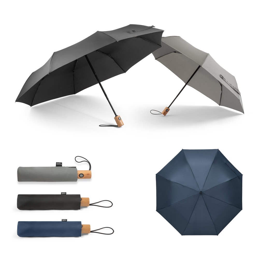 RIVER. Telescopic umbrella in 190T recycled polyester (100% rPET) pongee with automatic opening and closing