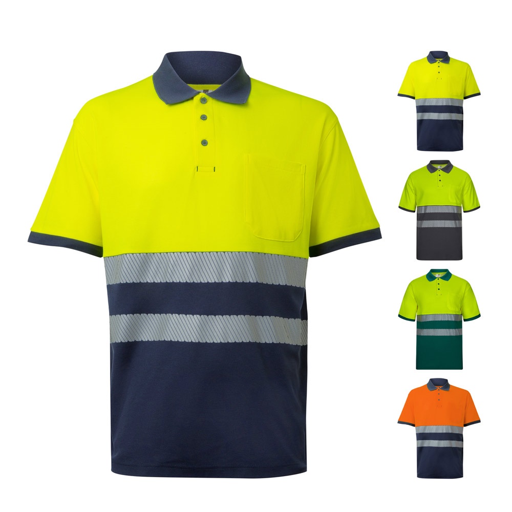 VL ACHELOUS. Two-tone piqué polo shirt (150g/m²) with short sleeves, in cotton (55%) and polyester (45%)