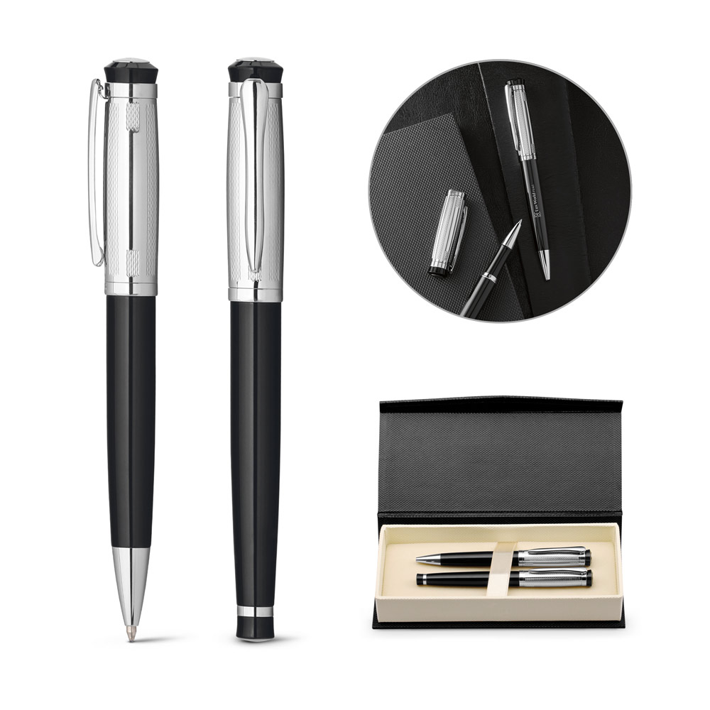 ORLANDO. Metal Rollerball and ballpoint pen set with clip