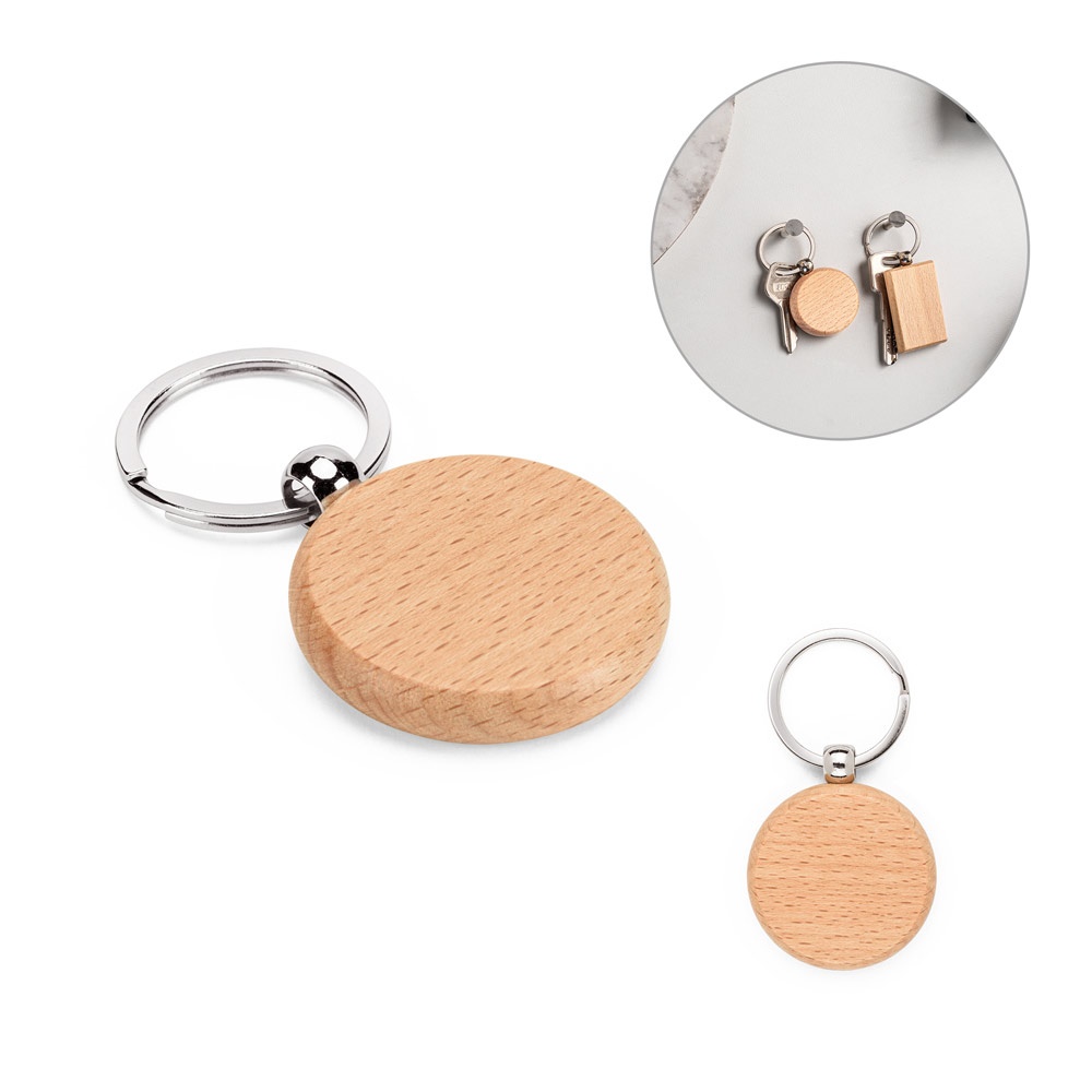 STEWIE ROUND. Round keyring in beech wood