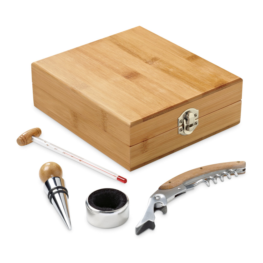 CABERNET. Bamboo, zinc and stainless steel wine set