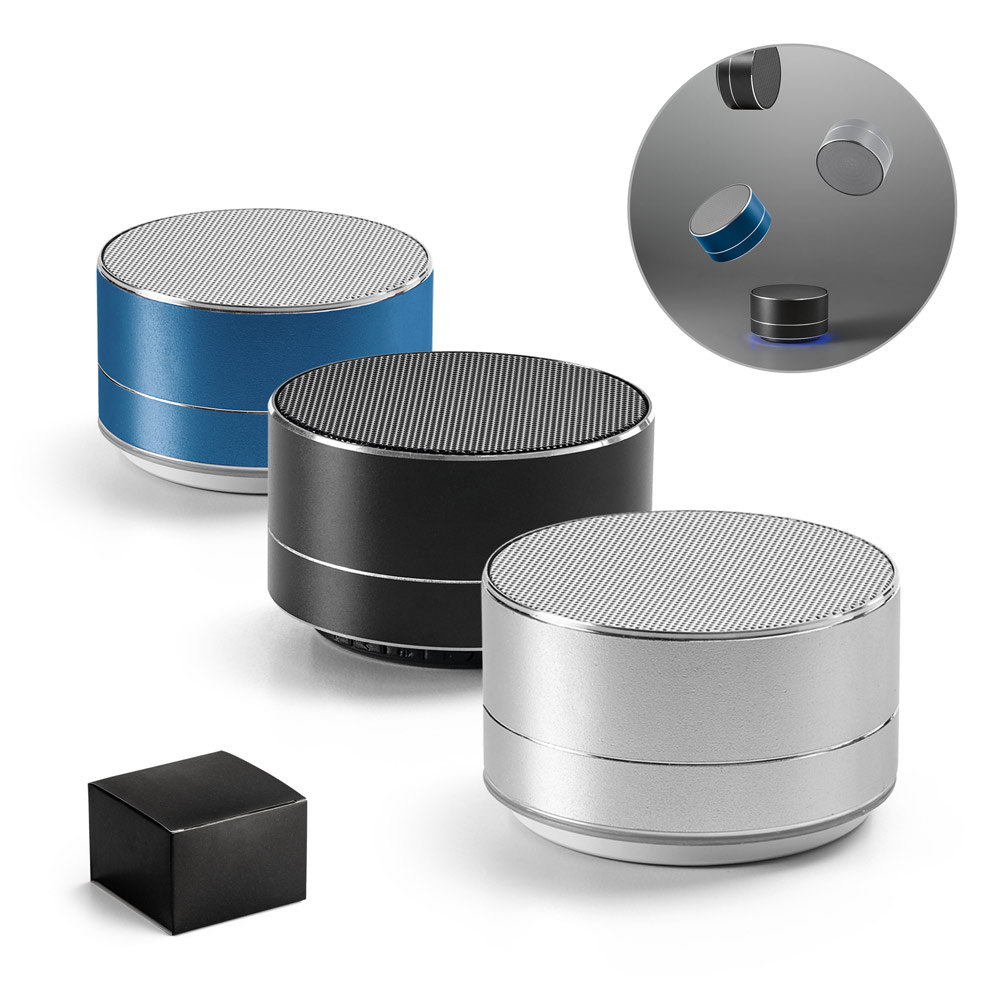 FLOREY. Portable 3W speaker with 3h battery life in recycled aluminium (100% rAL) and recycled ABS (100% rABS)