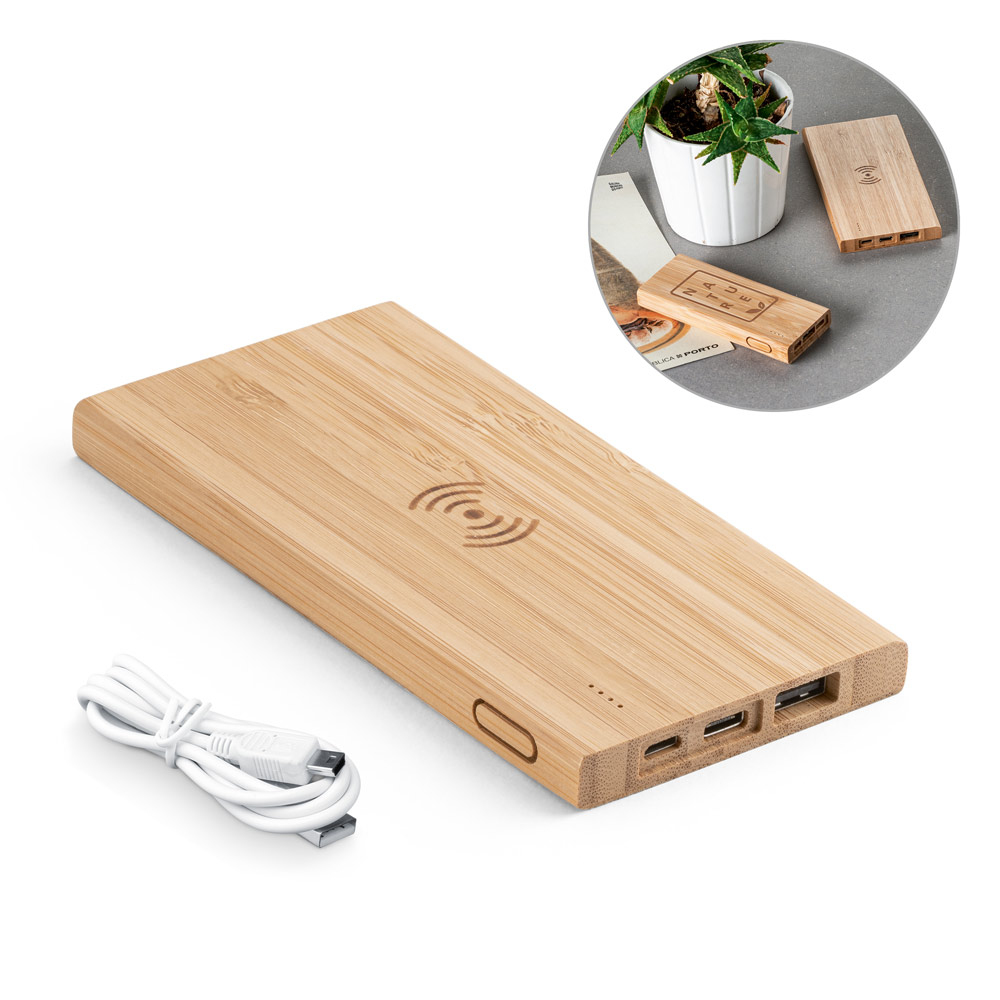 FITCH. Power bank 5.000 mAh with 5W wireless charger in bamboo