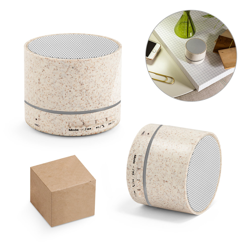 RE-LINEU. 3W portable speaker with 4h30m battery life in straw fibre and recycled ABS (100% rABS)