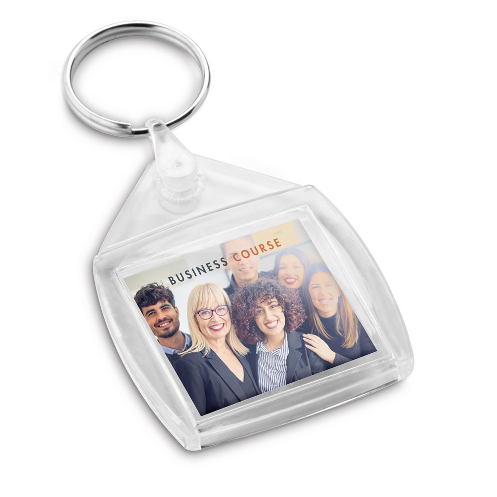 BOWEN. Square shaped clear PS keyring