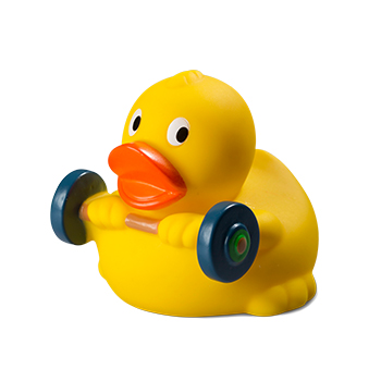 Squeaky duck, weightlifter