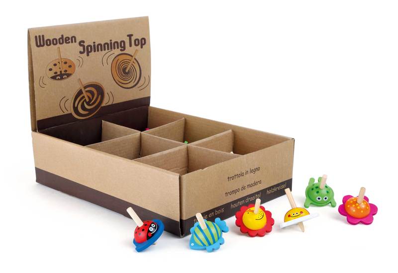 Colourful Wooden Spinning Top Display