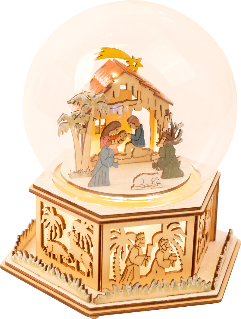 Light-Up Manger Snow Globe with Music Box