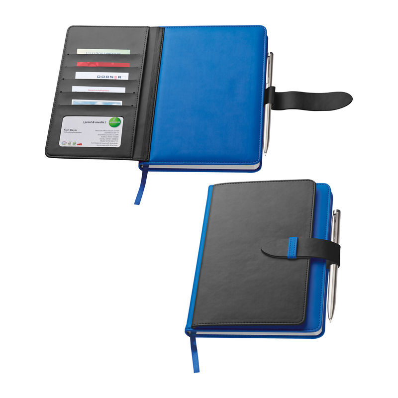 Notebook with business card compartments
