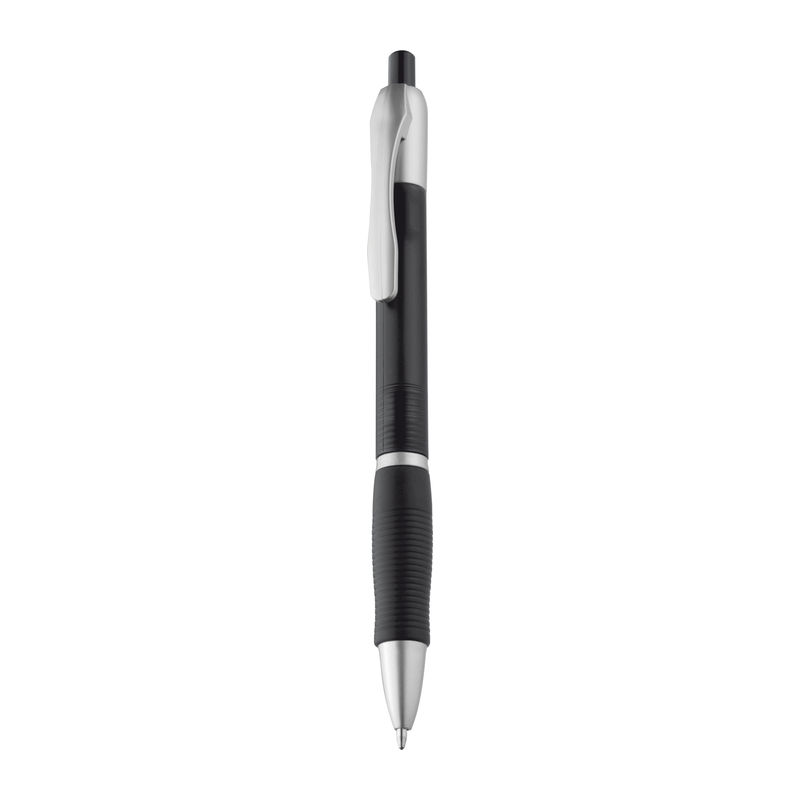 Frosted plastic ball pen with grooved rubber grip 