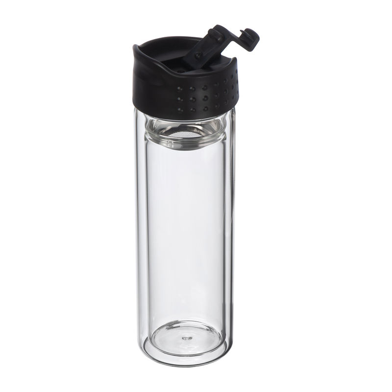 Double wall glass bottle, leakproof