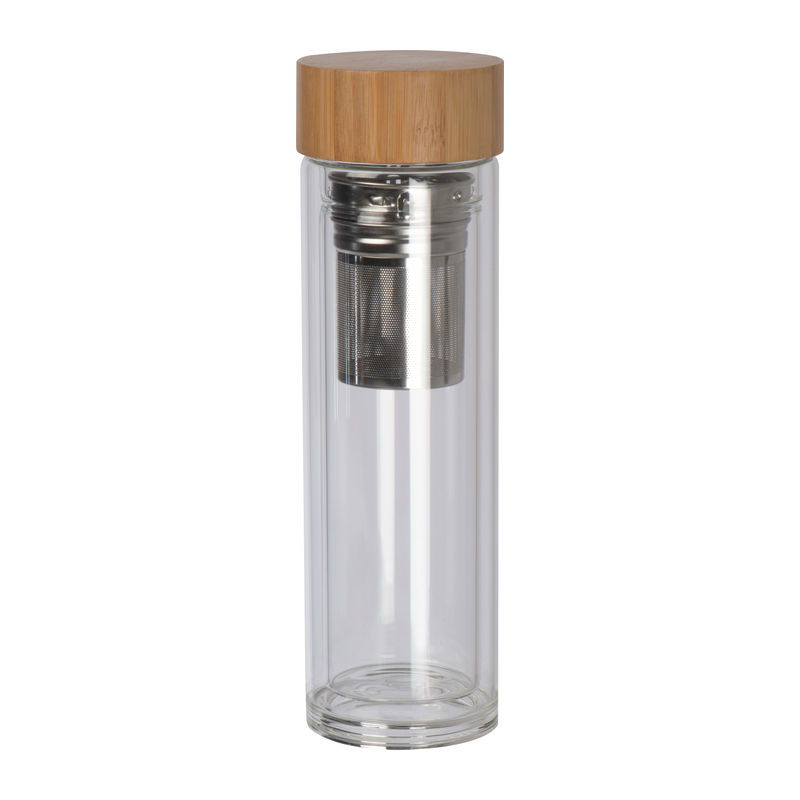 Glass bottle with bamboo lid and 420 ml capacity 