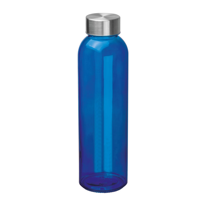 Transparent drinking bottle with grey lid