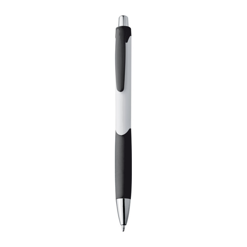 Plastic ball pen with white shaft and rubber grip 