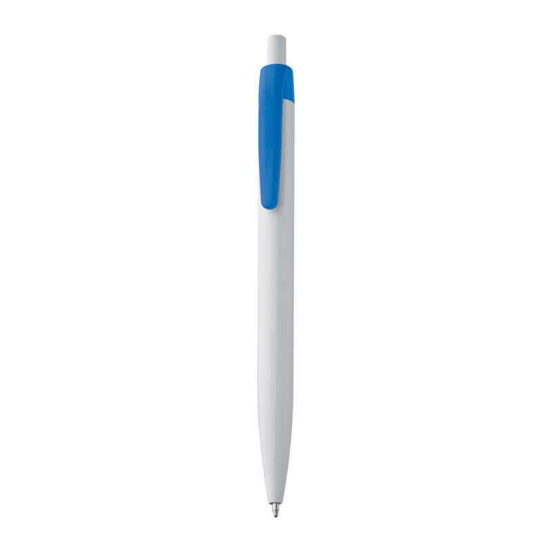 White plastic ball pen with coloured clip