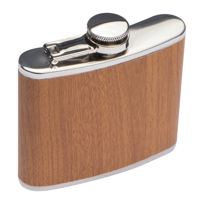 Stainless Steel Hip Flask with wooden Coating