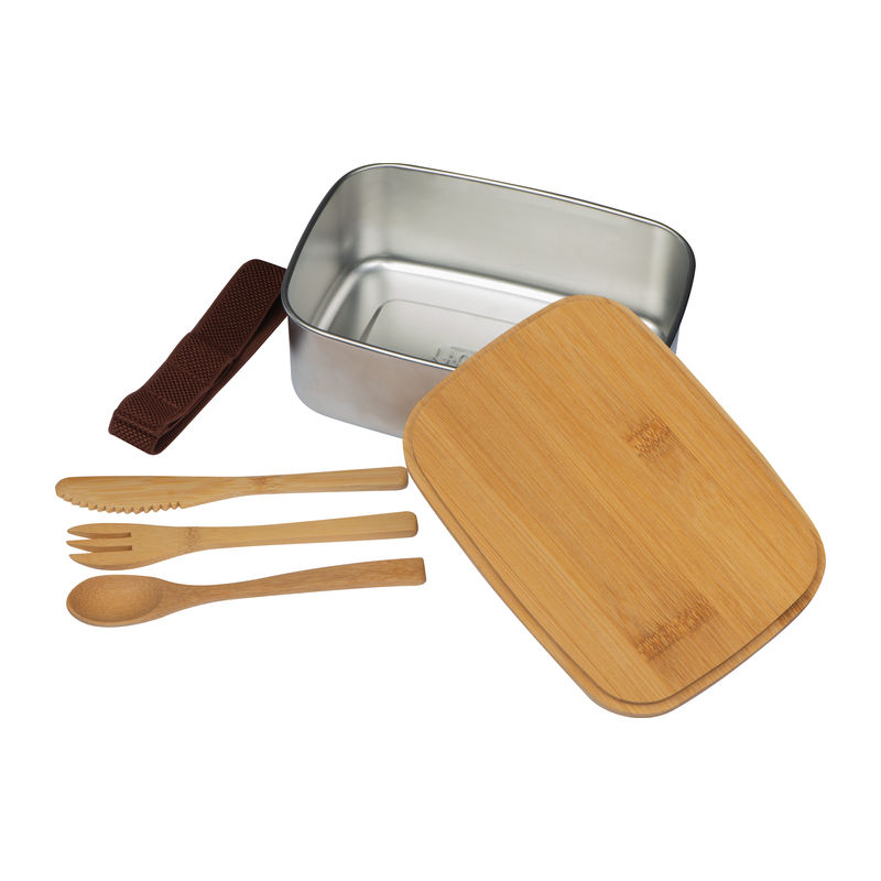 Spacious stainless steel lunchbox with bamboo lid