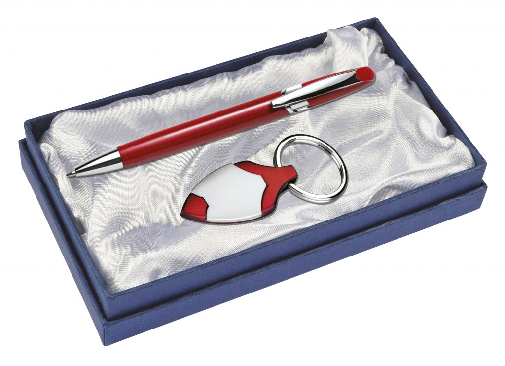 SET BALLPOINT PEN AND KEY CHAIN - RED