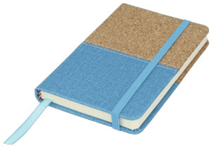 BLUE NOTEPAD. POLYESTER / CORK. 96 SHEETS. TENDER