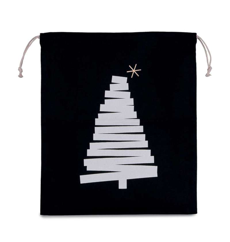 COTTON BAG WITH CHRISTMAS TREE DESIGN AND DRAWCORD CLOSURE